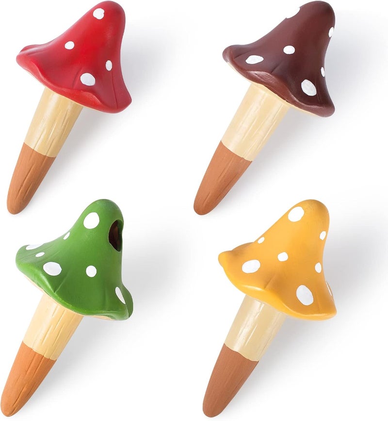 HOMYHEE Self Watering Spikes Mushroom Shaped Plant Watering Globes Irrigation Terracotta Watering Device Garden Waterer for Indoor Outdoor Plant 4 Packs - Image 1
